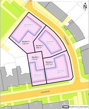 Vier Baufelder für den Mehrfamilienhausbau im Stadtzentrum