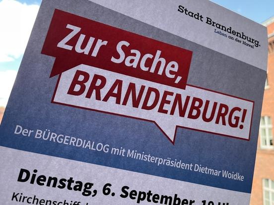 Teilausschnitt eines Plakates mit der Aufschrift "Zur Sache, Brandenburg!" und weiteren Informationen