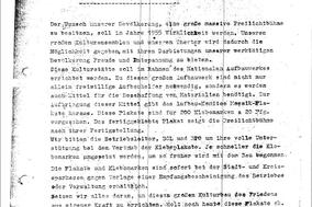 Historische Unterlage aus dem Stadtarchiv: Komite zur Förderung des nationalen Aufbauwerks schreibt an die Betriebsleiter, um dort Klebeplakate für de