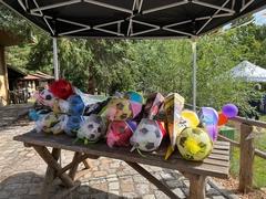 Schultüten mit Bällen.