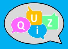 Eine Sprechblase mit dem Wort Quiz darin.