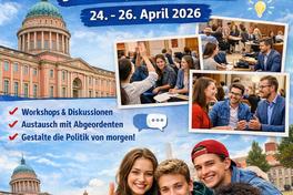 Poster für Jugendforum mit Jugendlichen und Landtagsgebäude