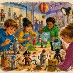 Grafik mit Kindern, die Spielzeug basteln.